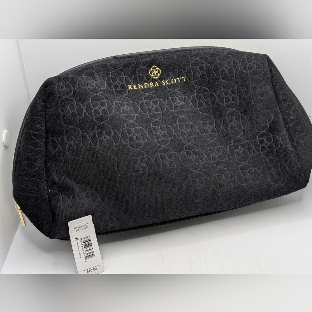NWT Kendra Scott Black Cosmetic Pouch with Gold Logo